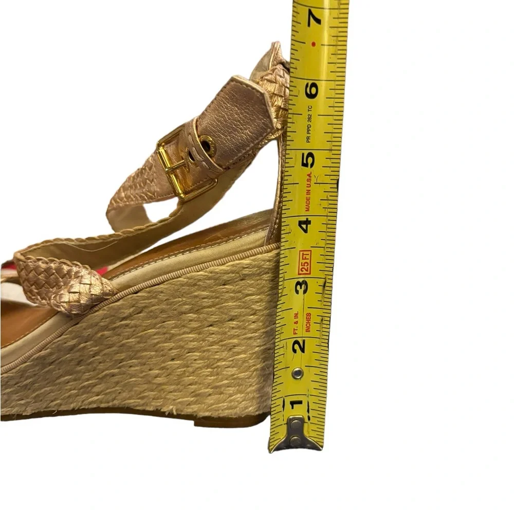 Sperry Women’s Gold Top-Sider Wedge Leather Gold Ankle Strap Espadrille Size 8.5